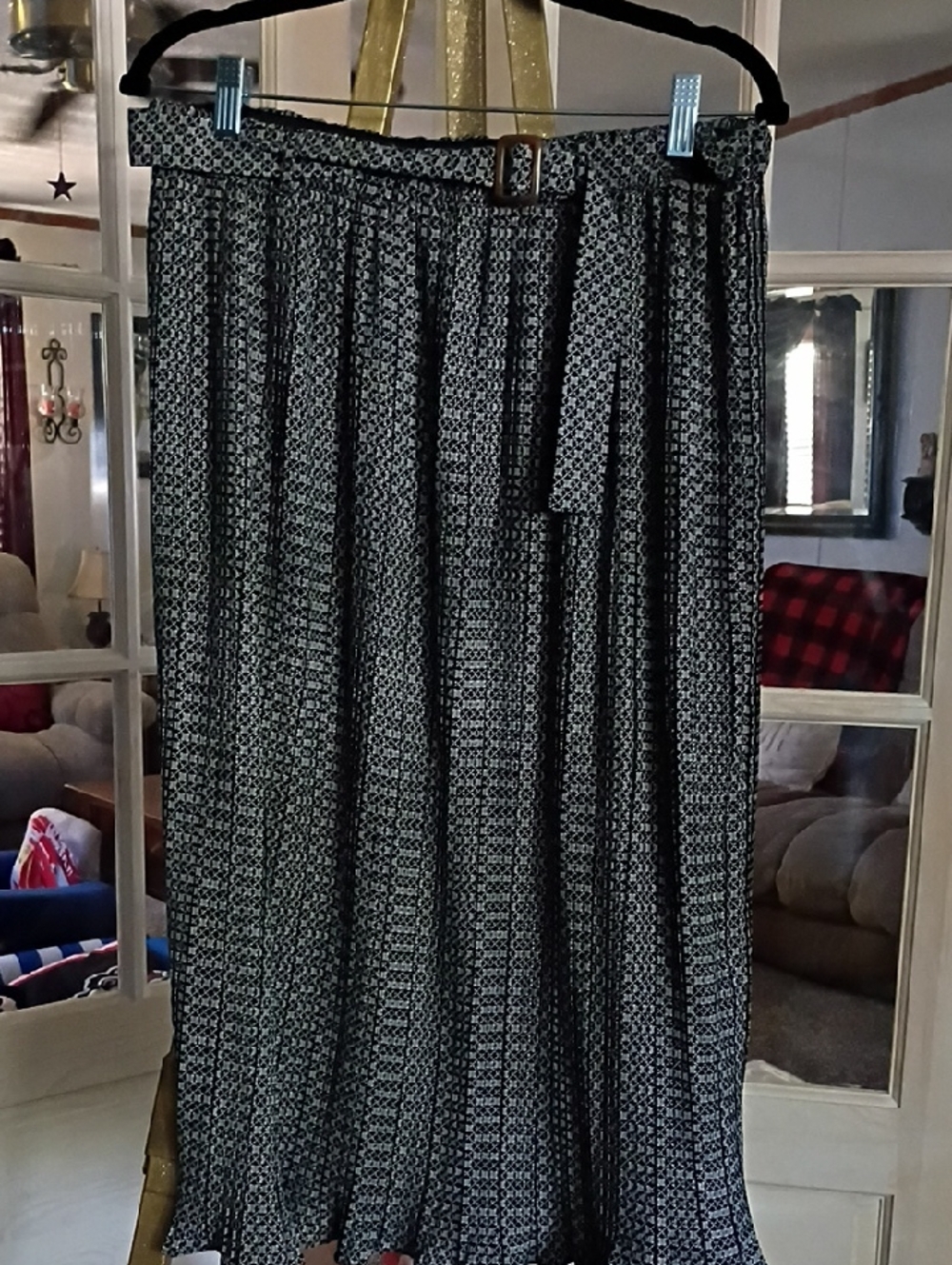 Alice Blue Black & White Printed Maxi Skirt with Waist Tie